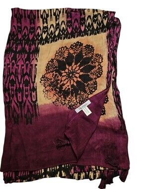 Quagga India Womens 25" x 74" Rectangle Lightweight Scarf Shawl Burgundy Gold